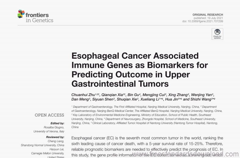 Esophageal Cancer AssociatedImmune Genes as Biomarkers for Predicting Outcome in Upper Gastrointestinal Tumors