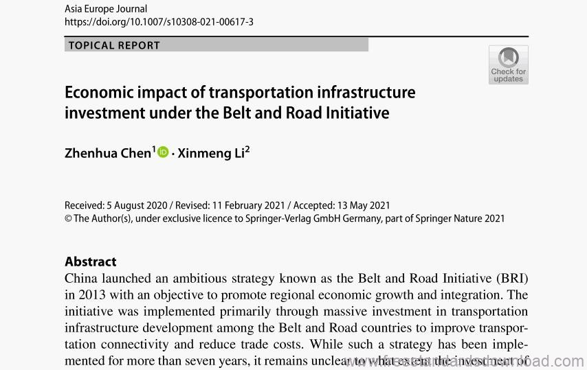 Economic impact of transportation infrastructure investment under the Belt and Road Initiative